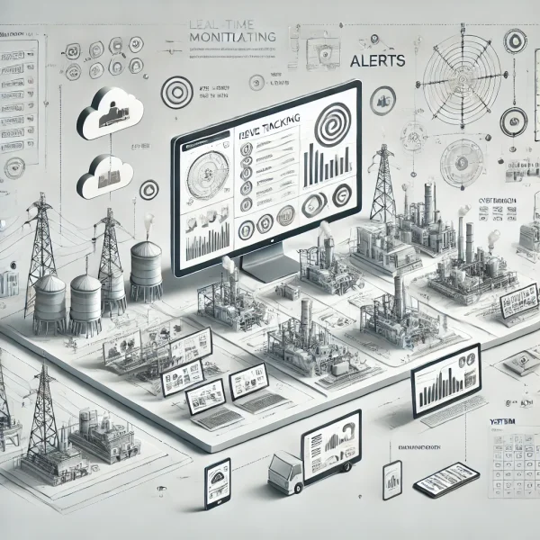 Plataforma software mostrando mapa de ubicación y análisis en tiempo real